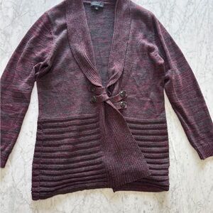 Purple Cardigan Sweater with Ribbed Texture